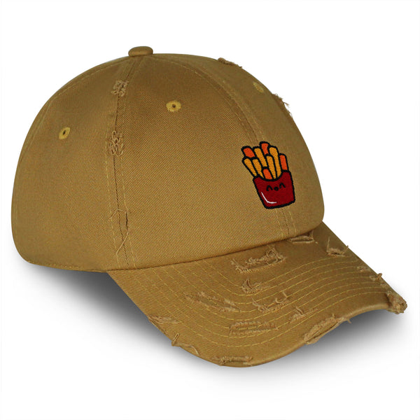 Smiling French Fries Vintage Dad Hat Frayed Embroidered Cap Chips Fast Food