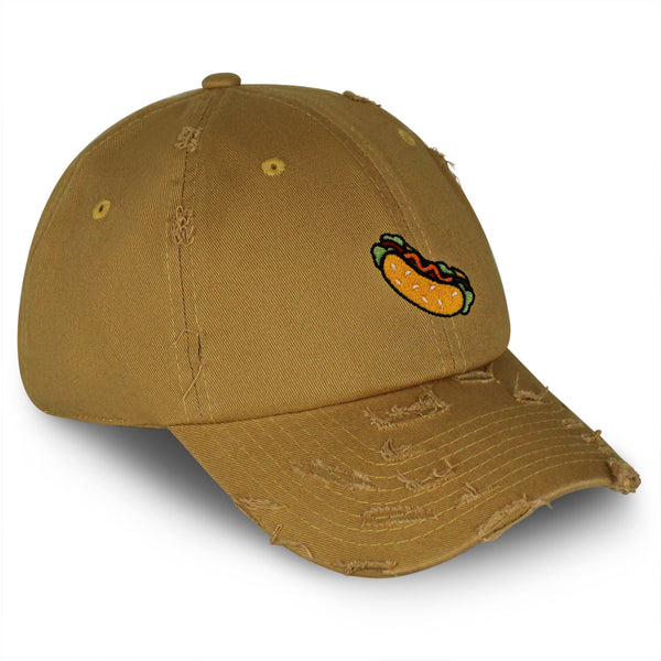 Hot Dog Vintage Dad Hat Frayed Embroidered Cap Fast Food