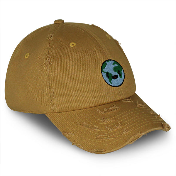 Happy Earth Vintage Dad Hat Frayed Embroidered Cap Earth Environment