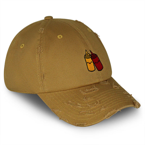 Ketchup and Mustard Vintage Dad Hat Frayed Embroidered Cap Foodie Sauces, Ketchut, Mustard