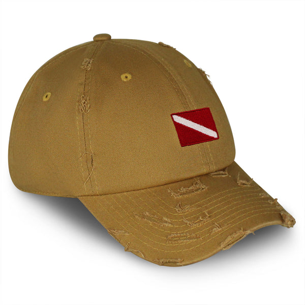 Diving Flag Vintage Dad Hat Frayed Embroidered Cap Flag Symbol