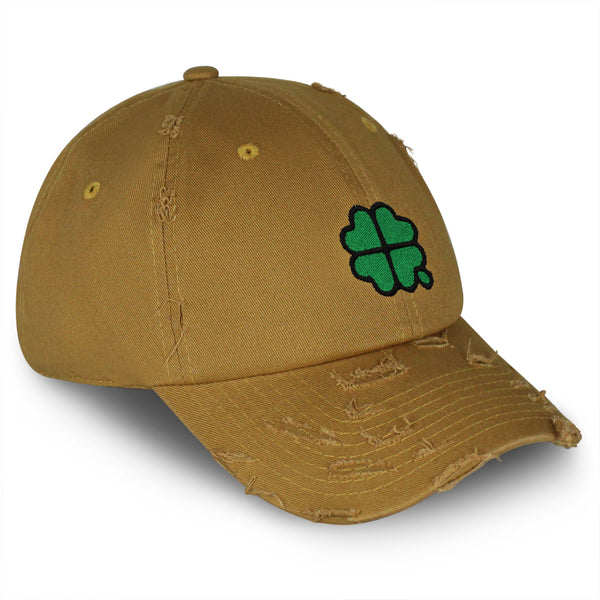 Four Leaf Clover Vintage Dad Hat Frayed Embroidered Cap Clove Lucky