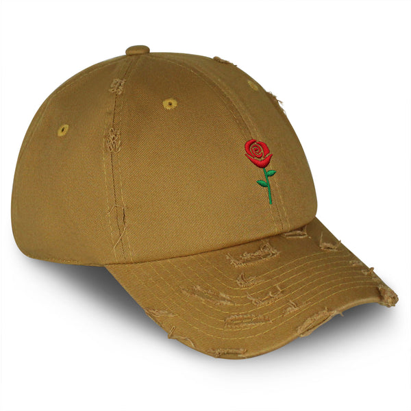 Rose Vintage Dad Hat Frayed Embroidered Cap Flower