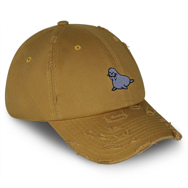 Walrus Vintage Dad Hat Frayed Embroidered Cap Pier Fishing