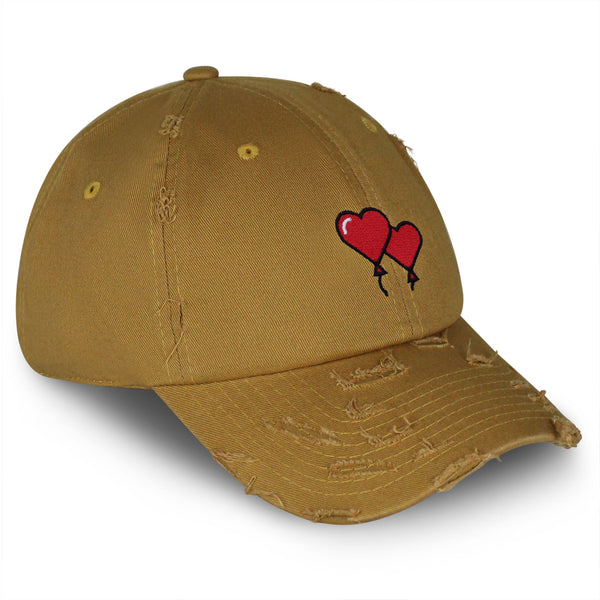 Heart Balloon Vintage Dad Hat Frayed Embroidered Cap Red Ballon