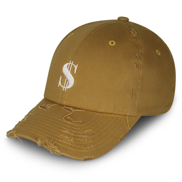 Dollar Sign Vintage Dad Hat Frayed Embroidered Cap Money Cash