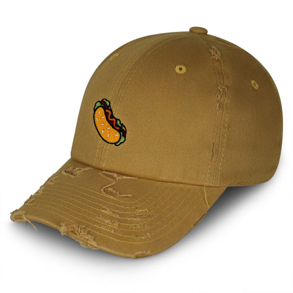 Hot Dog Vintage Dad Hat Frayed Embroidered Cap Fast Food