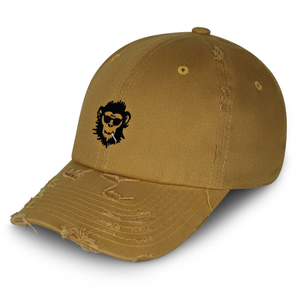 Smoking Monkey Vintage Dad Hat Frayed Embroidered Cap Wild Animal Funny