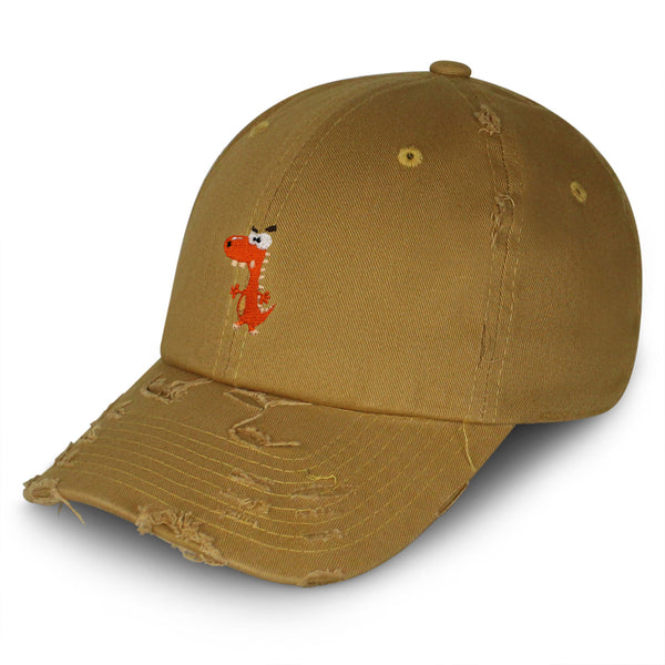 Funny Orange Dinosaur Vintage Dad Hat Frayed Embroidered Cap Kids Funny, Dino