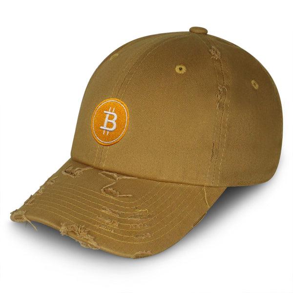 Bitcoin Vintage Dad Hat Frayed Embroidered Cap Cryptocurrency Investing