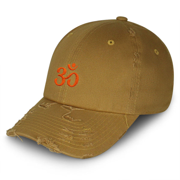 Om Symbol Vintage Dad Hat Frayed Embroidered Cap Indian Buddah