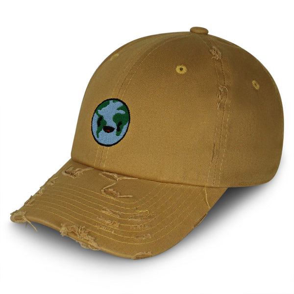 Happy Earth Vintage Dad Hat Frayed Embroidered Cap Earth Environment