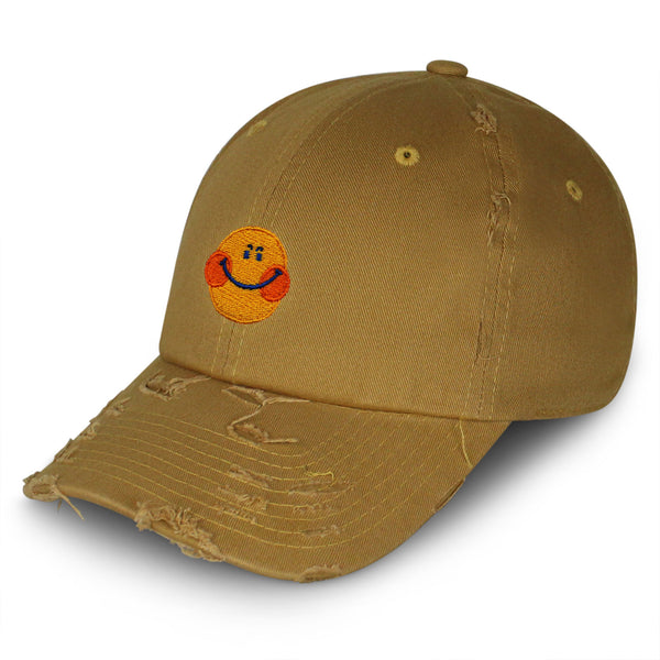Smile Vintage Dad Hat Frayed Embroidered Cap Emoji Smiling Face