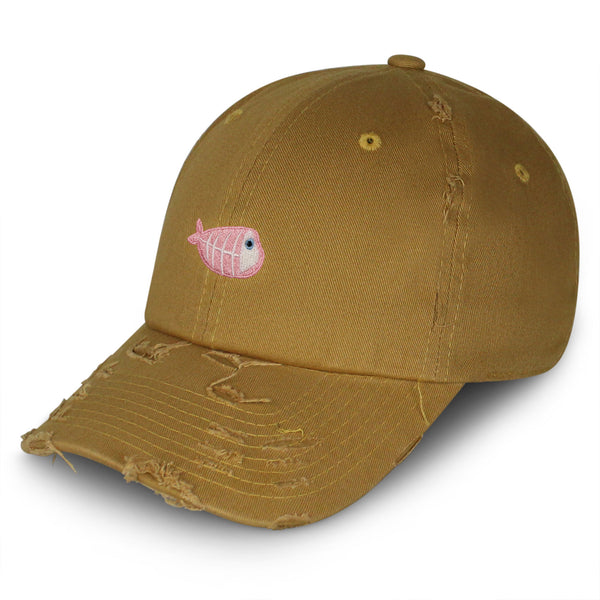 Fishbone Vintage Dad Hat Frayed Embroidered Cap Pink Bone