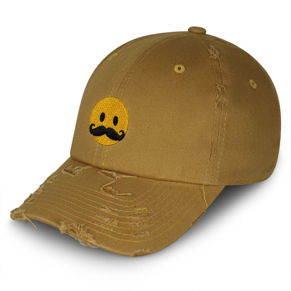 Mustache Emoji Vintage Dad Hat Frayed Embroidered Cap Funny