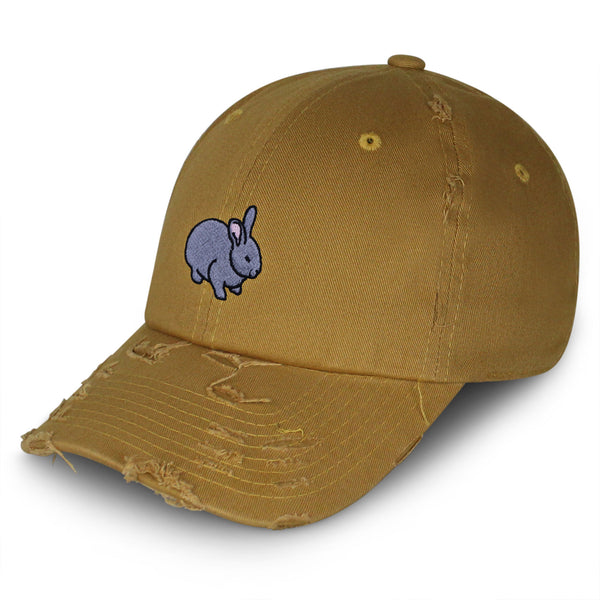 Bunny Vintage Dad Hat Frayed Embroidered Cap Grey Rabbit