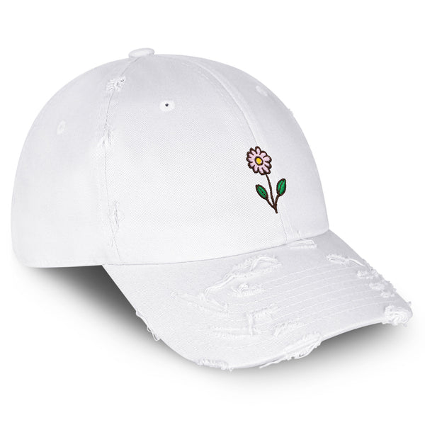 Flower Vintage Dad Hat Frayed Embroidered Cap Flower Pink