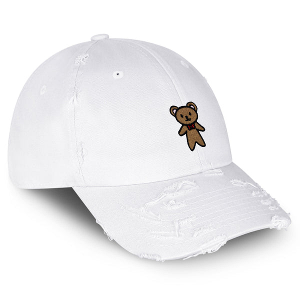 Teddy Bear Vintage Dad Hat Frayed Embroidered Cap Ribbon Brown