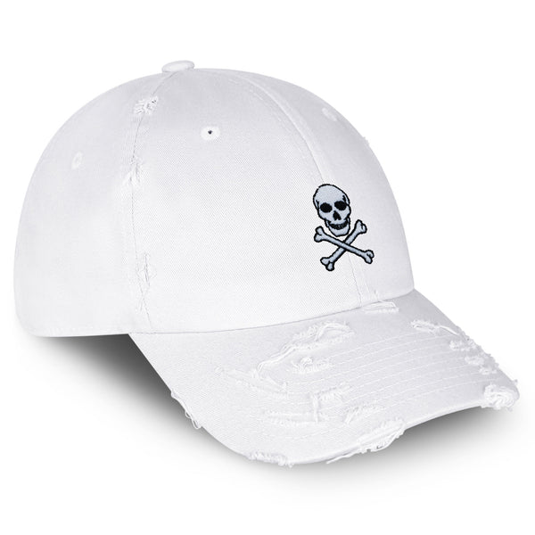 Pirate Skull Vintage Dad Hat Frayed Embroidered Cap Scary Grunge