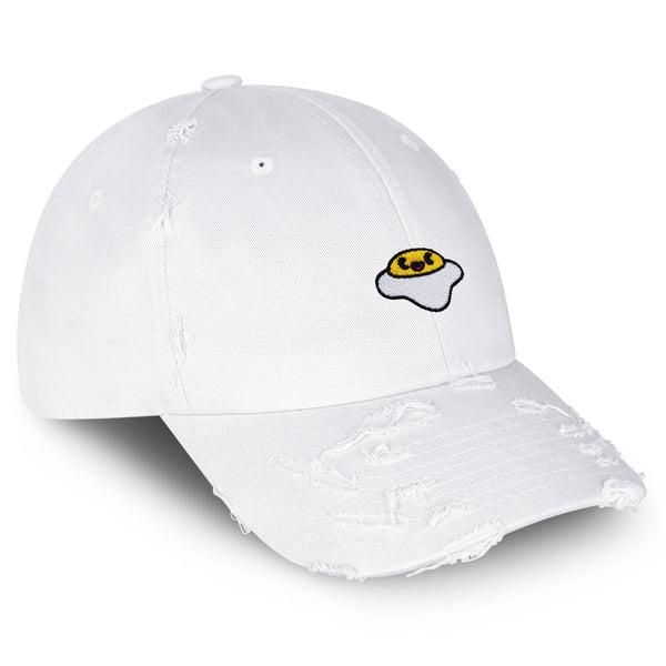 Smiling Egg Vintage Dad Hat Frayed Embroidered Cap Sunny Side Up