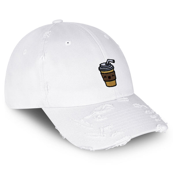 Morning Coffee Vintage Dad Hat Frayed Embroidered Cap Latte Americano