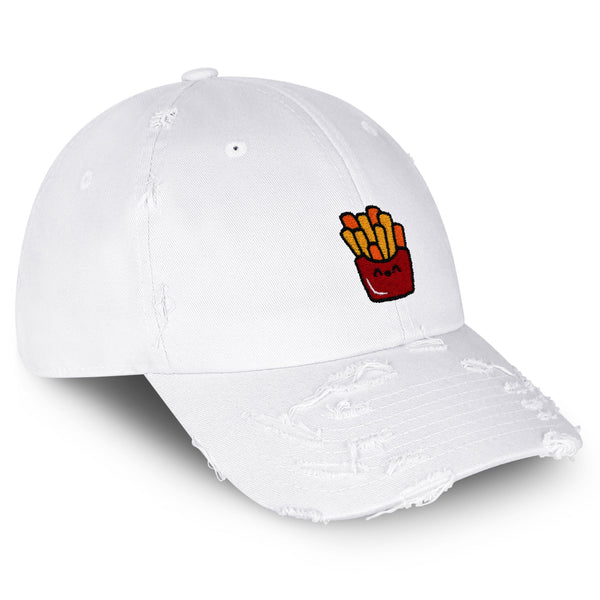 Smiling French Fries Vintage Dad Hat Frayed Embroidered Cap Chips Fast Food