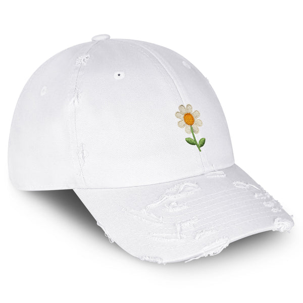 Chamomile Flower Vintage Dad Hat Frayed Embroidered Cap Floral