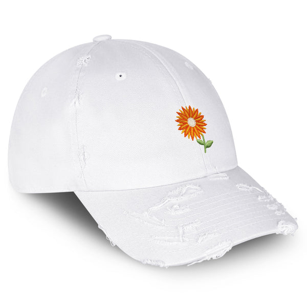 Orange Flower Vintage Dad Hat Frayed Embroidered Cap Floral