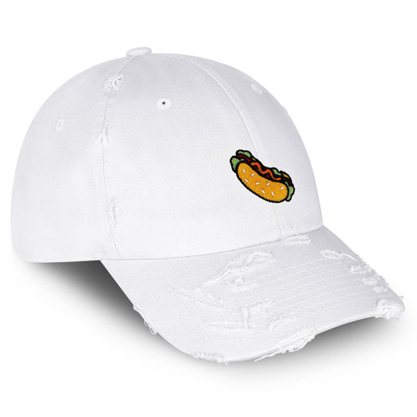 Hot Dog Vintage Dad Hat Frayed Embroidered Cap Fast Food