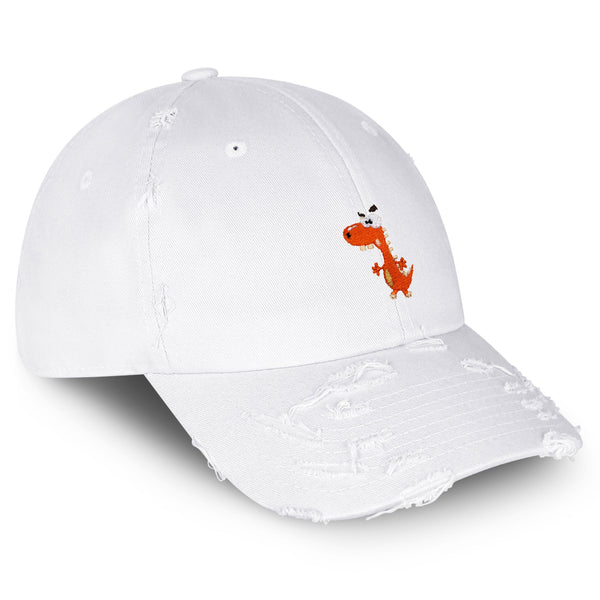 Funny Orange Dinosaur Vintage Dad Hat Frayed Embroidered Cap Kids Funny, Dino