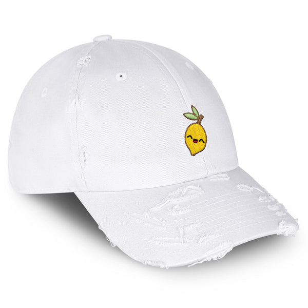 Lemon Vintage Dad Hat Frayed Embroidered Cap Vegan Vegetable