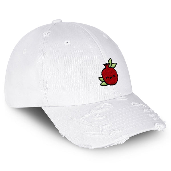 Pomegranate Vintage Dad Hat Frayed Embroidered Cap Vegan Fruit, Garnet