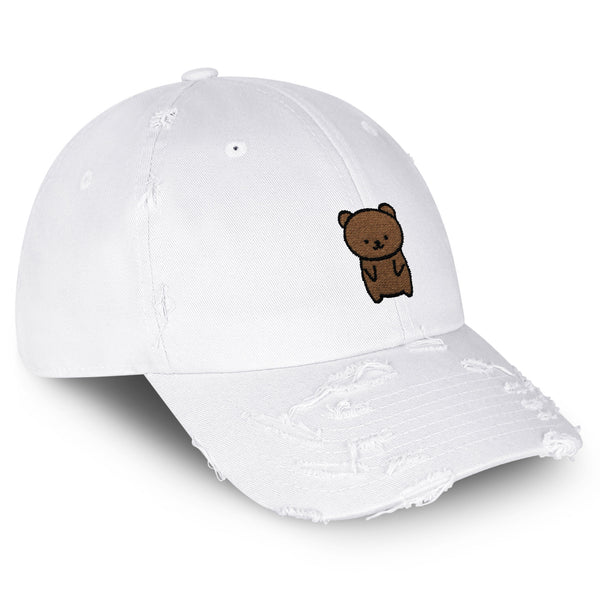 Bear Vintage Dad Hat Frayed Embroidered Cap Teddy Bear Brown