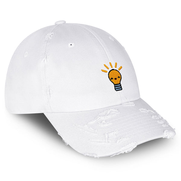 Happy Bulb Vintage Dad Hat Frayed Embroidered Cap Lightbulb Idea