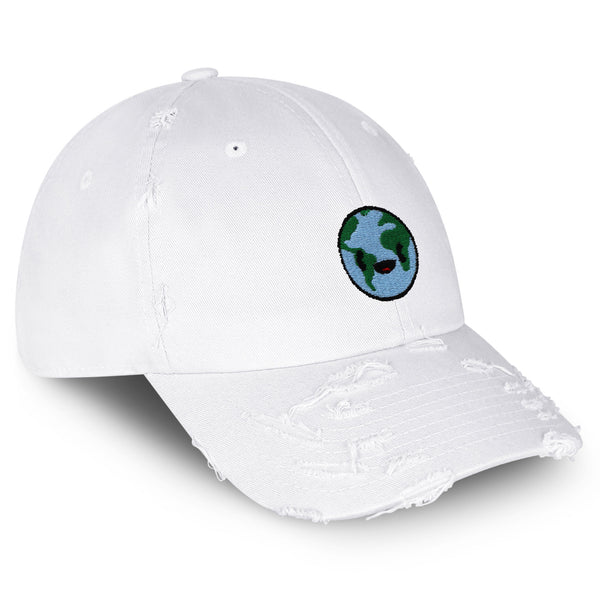 Happy Earth Vintage Dad Hat Frayed Embroidered Cap Earth Environment