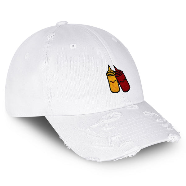 Ketchup and Mustard Vintage Dad Hat Frayed Embroidered Cap Foodie Sauces, Ketchut, Mustard