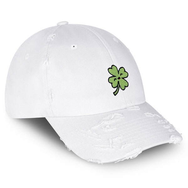 Clover Vintage Dad Hat Frayed Embroidered Cap Lucky Flower