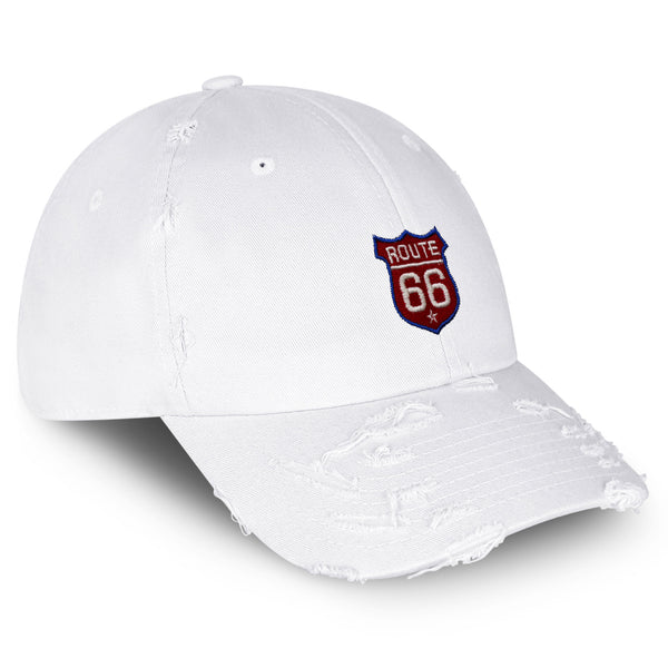 Route 66 Vintage Dad Hat Frayed Embroidered Cap Roadtrip Highway 66