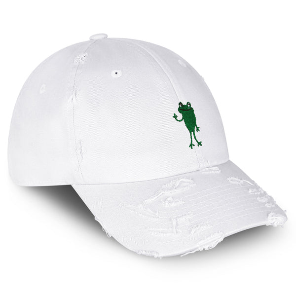 Frog Hi! Vintage Dad Hat Frayed Embroidered Cap Cute