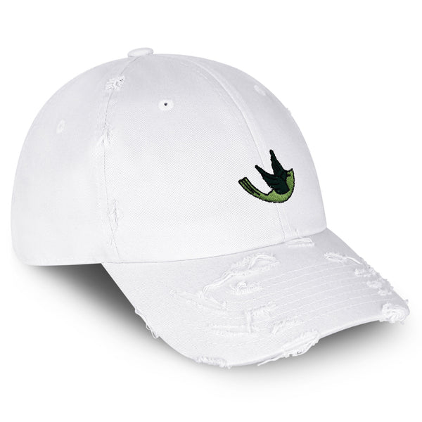 Green Bird Vintage Dad Hat Frayed Embroidered Cap Nature Animal