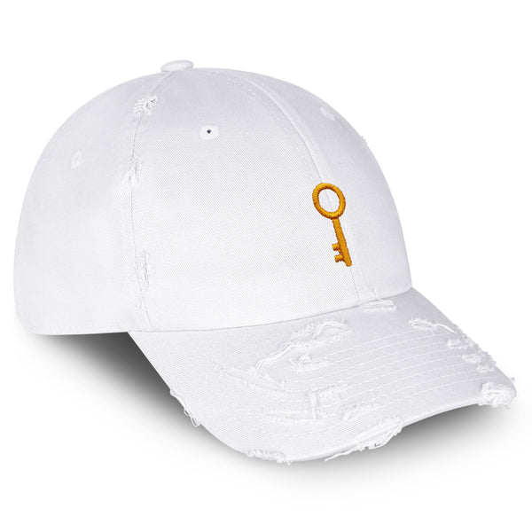 Golden Key Vintage Dad Hat Frayed Embroidered Cap Key Door