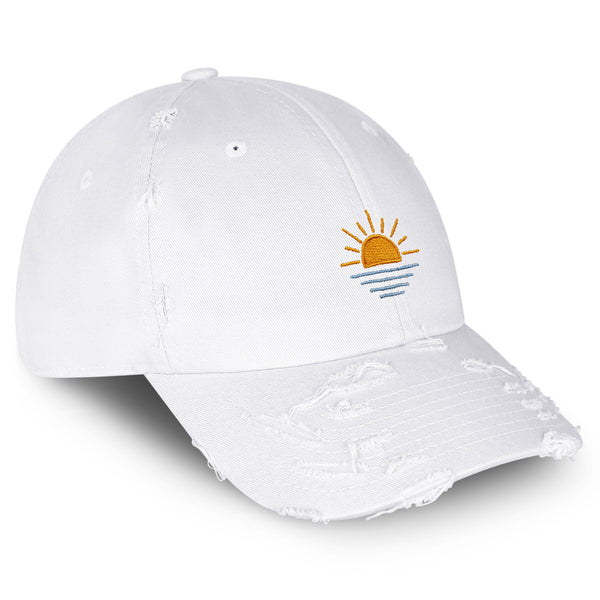 Sun Vintage Dad Hat Frayed Embroidered Cap Sunset Sunrise