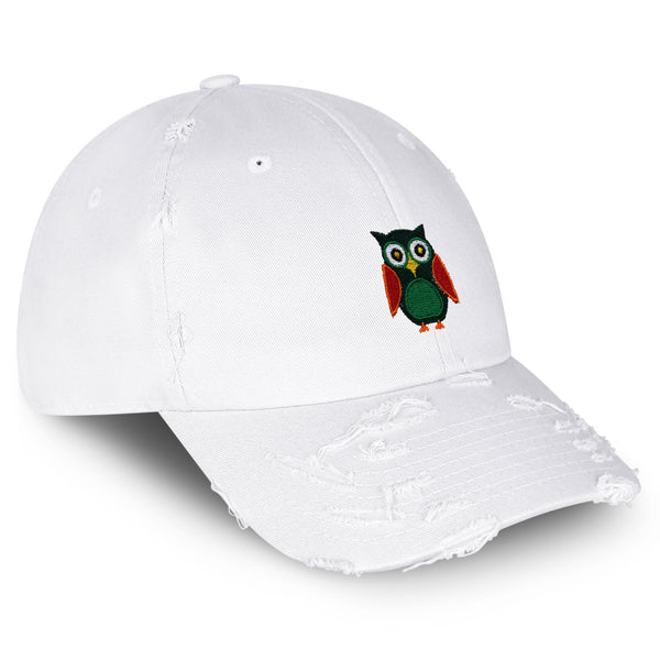 Owl Vintage Dad Hat Frayed Embroidered Cap Bird Green