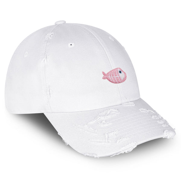 Fishbone Vintage Dad Hat Frayed Embroidered Cap Pink Bone