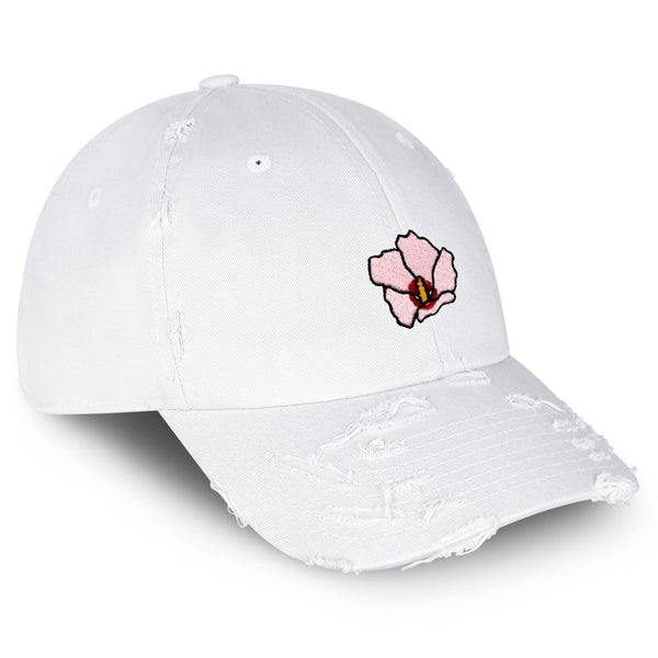 Rose of Sharon Vintage Dad Hat Frayed Embroidered Cap Hibiscus Hawaii