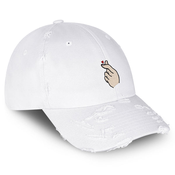 Finger Heart Vintage Dad Hat Frayed Embroidered Cap Korean KPOP