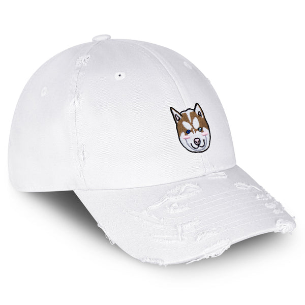 Odd eyes Vintage Dad Hat Frayed Embroidered Cap Huskey Dog