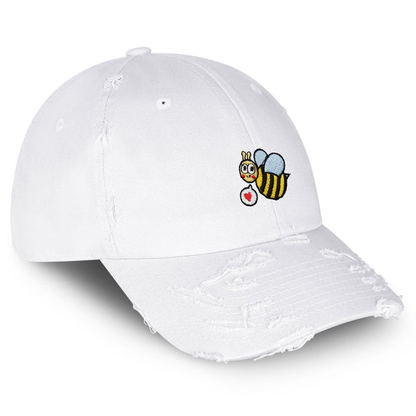 Bee Vintage Dad Hat Frayed Embroidered Cap Insect Honey