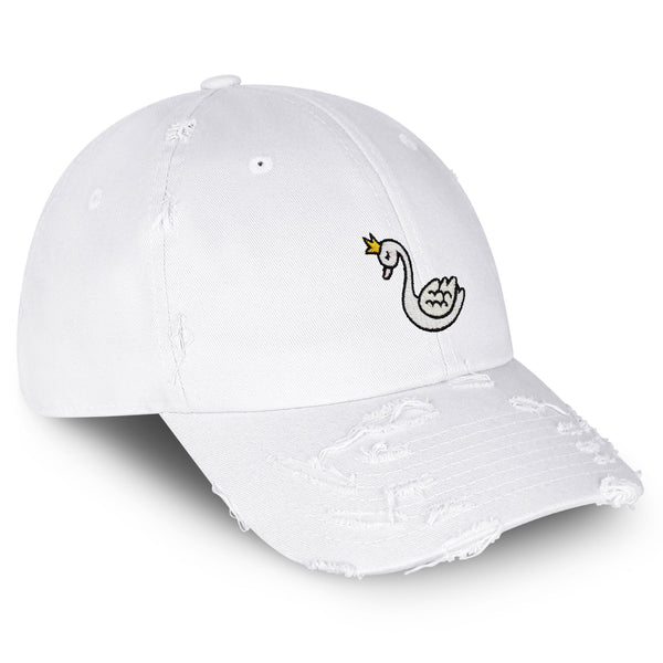 Swan Vintage Dad Hat Frayed Embroidered Cap Bird Queen