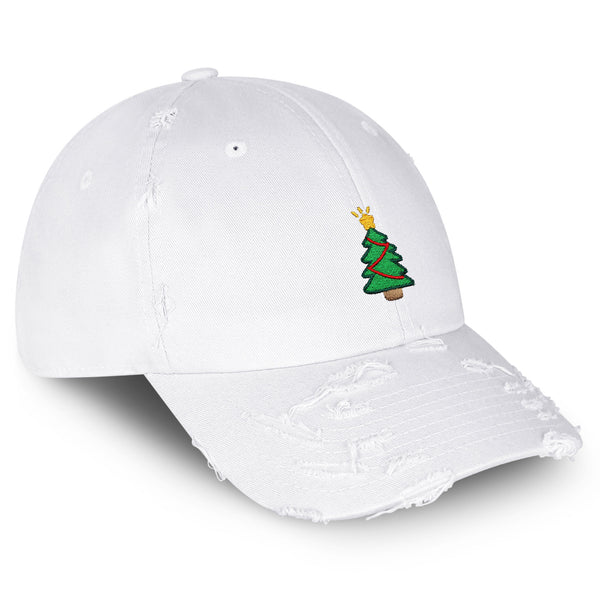 Christmas Tree Vintage Dad Hat Frayed Embroidered Cap Holiday Santa